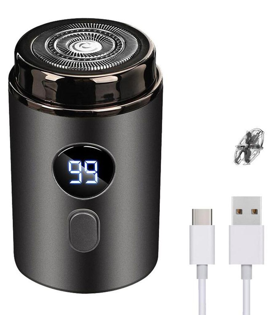Elektrischer Rasierer Mini 4×7 cm 9000 RPM Scherkopf Edelstahl Doppelring USB-C Schnellladung mit Display für Männer Pflege