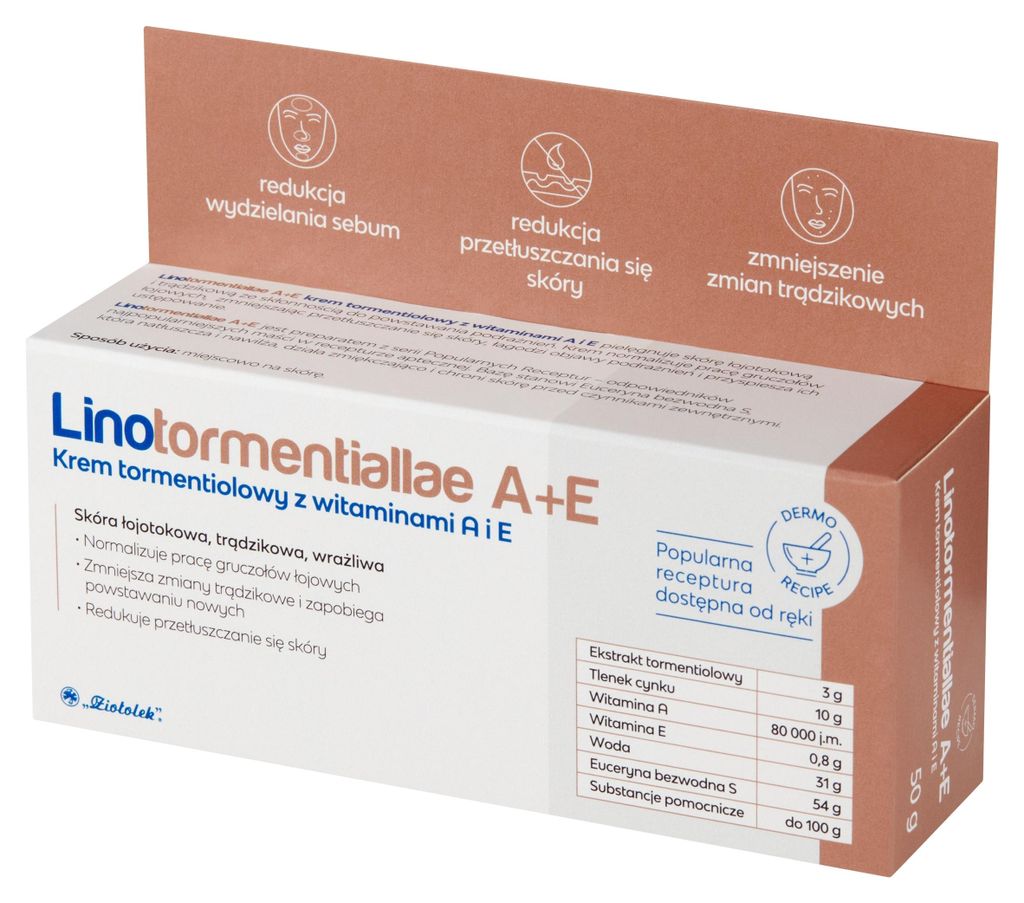 Krem odżywiający do twarzy na dzień Linotormentiallae A+E Ziołolek 50g