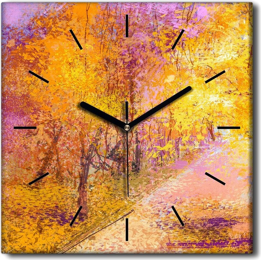 Coloray Uhr auf Leinwand 30x30 cm Wand Uhr Dekoration Wohnzimmer Segeltuch schwarze Hände -Abstraktion verlässt Wald