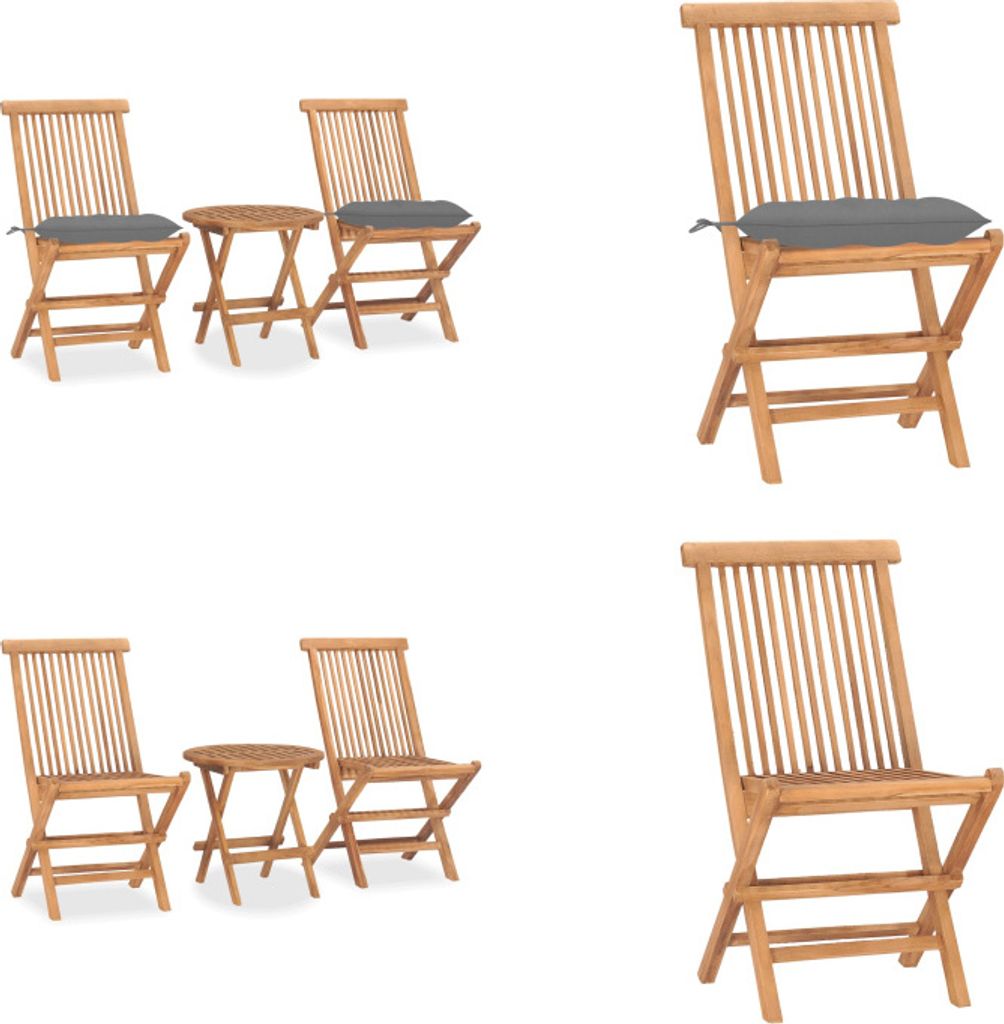 vidaXL 3 tlg. Garten Essgruppe mit Kissen Klappbar Massivholz Teak - Gartenmöbel-Set - Gartenmöbel-Sets - Gartentisch Und Stühle - Gartentische ...