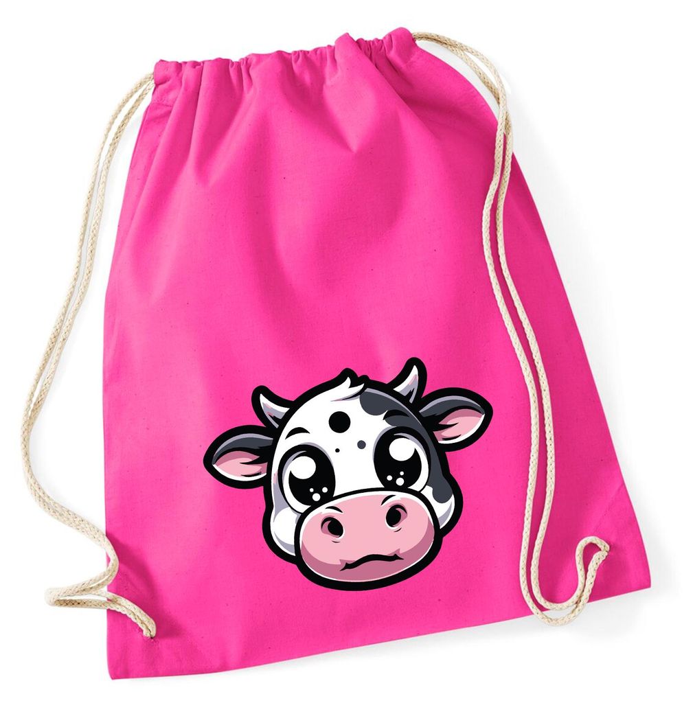 Huuraa Turnbeutel Comic Kuh Kälbchen 12 Liter Fuchsia Baumwolle Rucksack Geschenkidee