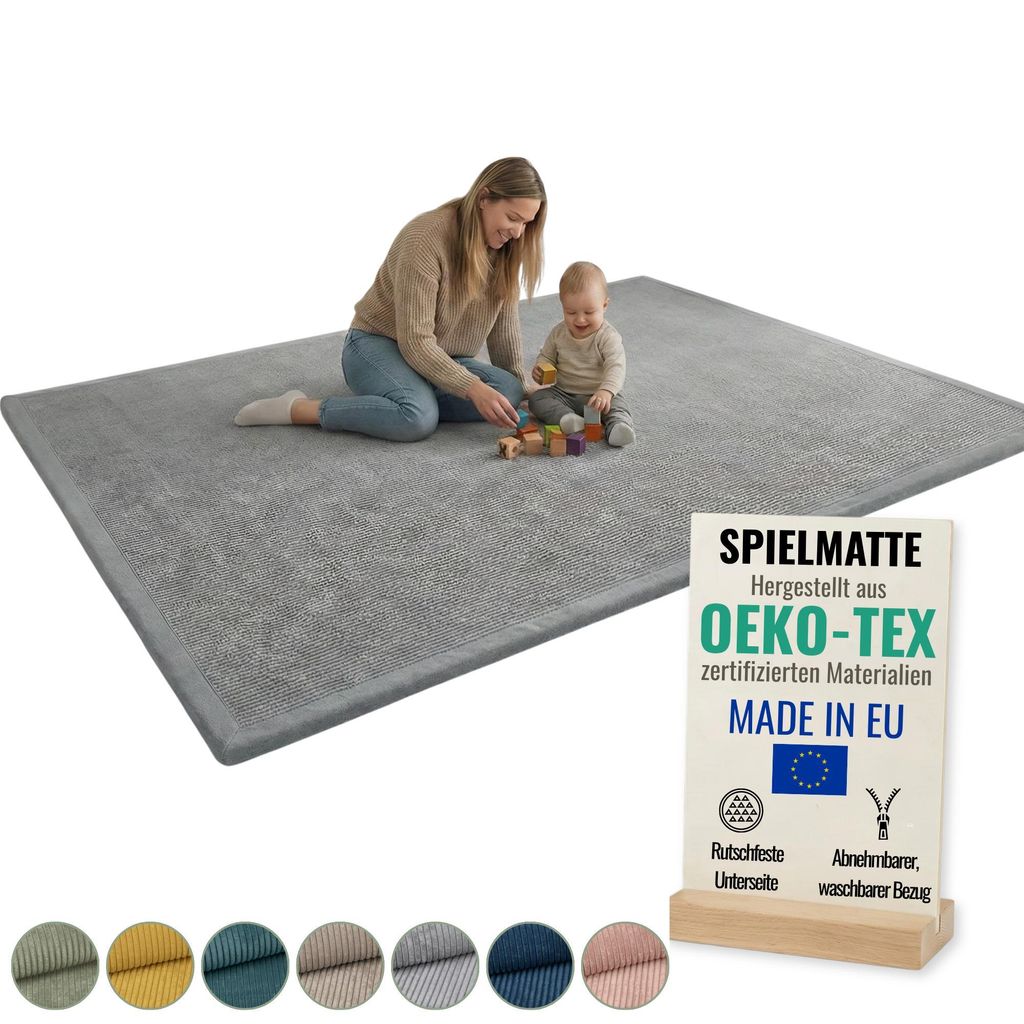 Pillows24 – Krabbelmatte Baby 150x200 cm | 3 cm Dick Spielmatte Kinder, Kinderteppich | Rutschfest & Pflegeleicht, Weiche Krabbeldecke | Spieltep...