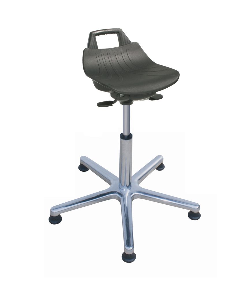 Stehhilfe Denver Hoch | Sitzhöhe 59 - 83cm | Ø 63cm | Tragfähigkeit 110kg | Aluminium-Fußkreuz mit Gleiter | mit hochgezogener Rückenstütze u...