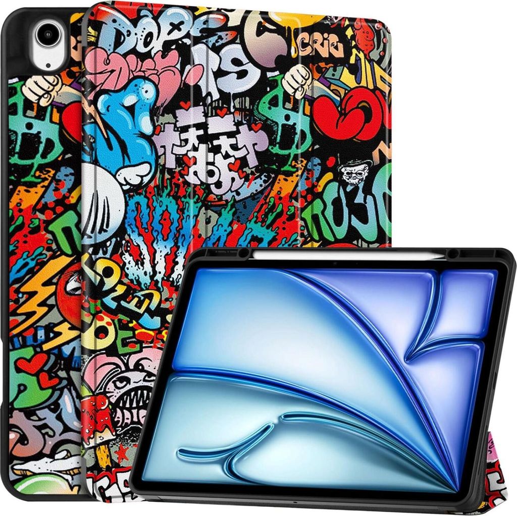Mobigear Tri-Fold iPad Air 13 Zoll (2025) Hülle Klapphülle + Stifthalter - Graffiti
