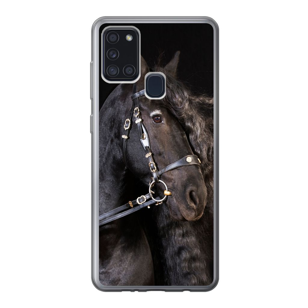 MuchoWow Handyhülle Schutzhülle Hülle für Samsung Galaxy A21s Pferd - Halfter - Mähne Silikon Softcase Handy Hülle - Hartschale