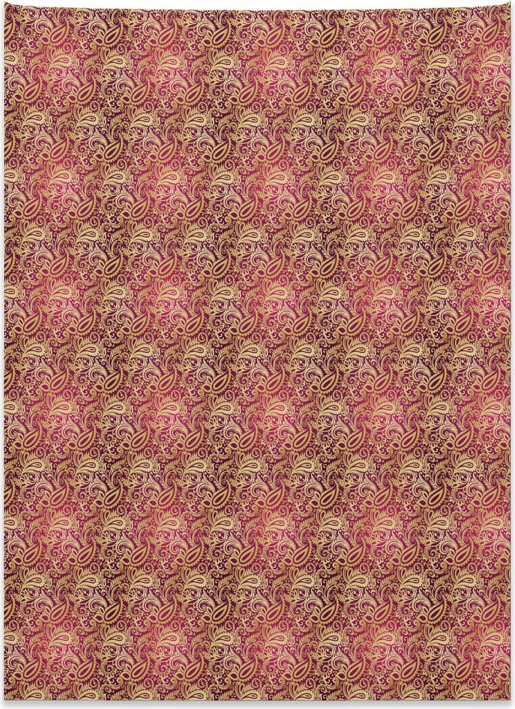 Abakuhaus Gelbes Damast Wandteppich, Swirly Oriental aus Weiches Mikrofaser Stoff Kein Verblassen Klare Farben Waschbar, 110 x 150 cm, Magenta und ...