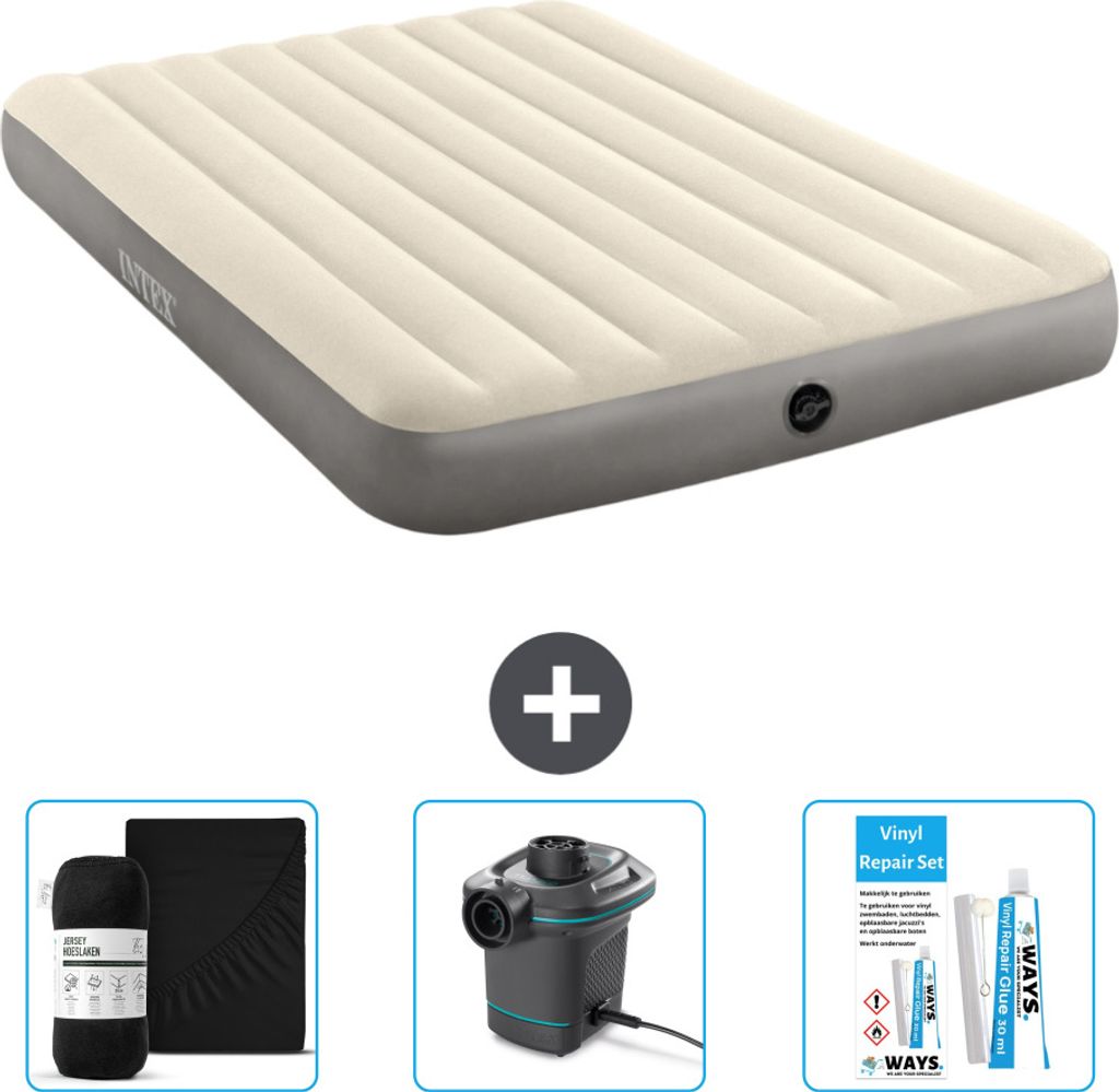 Intex Luftbett – 2 Personen – 152 x 203 x 25 cm – Beige – im Lieferumfang enthalten Spannbettuch - Pumpe en Reperaturset
