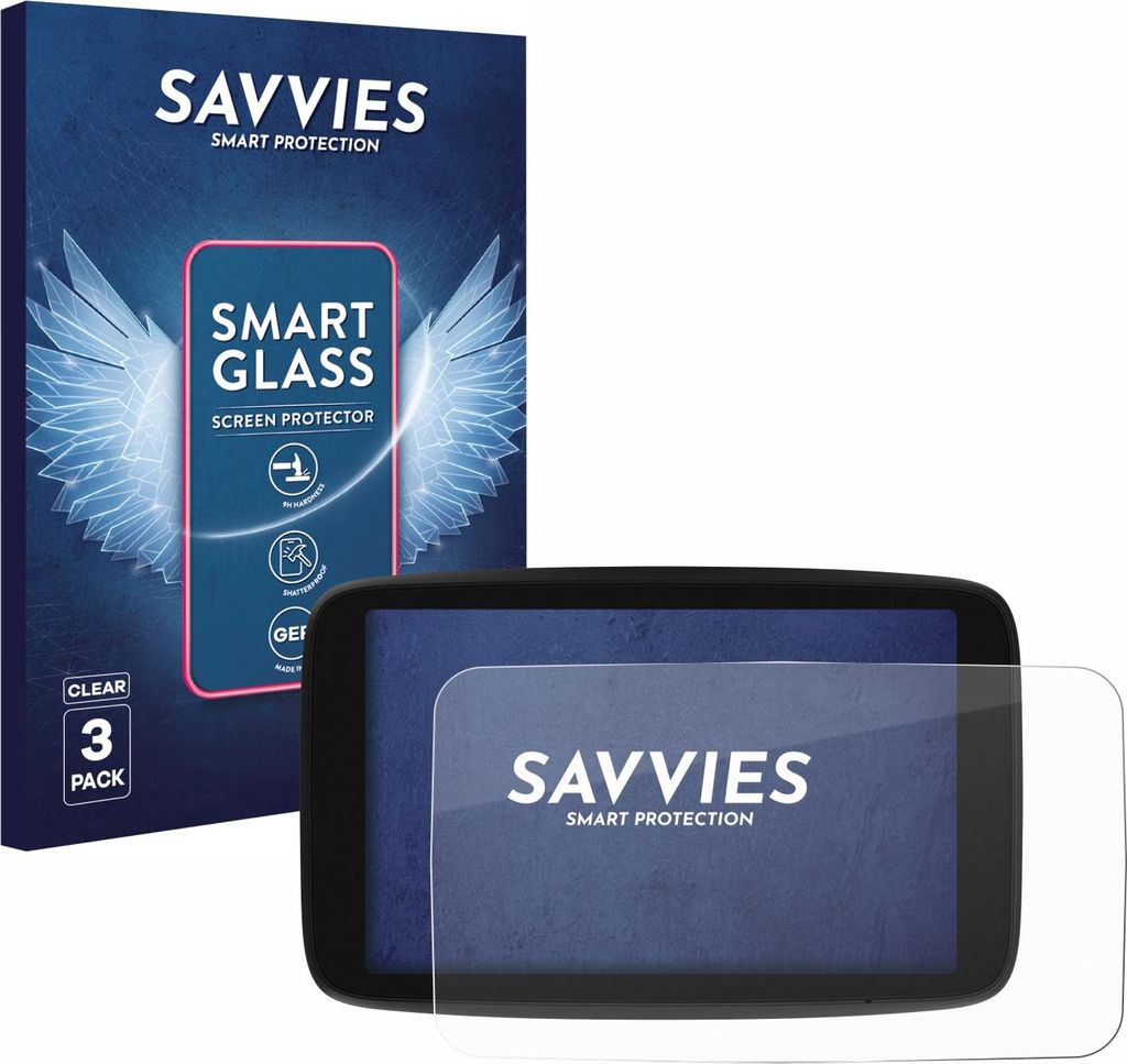 3x Savvies Schutzglas Folie für TomTom Go Navigator 7 (2. Generation) 9H Panzer Schutzfolie Glas Displayschutz klar transparent