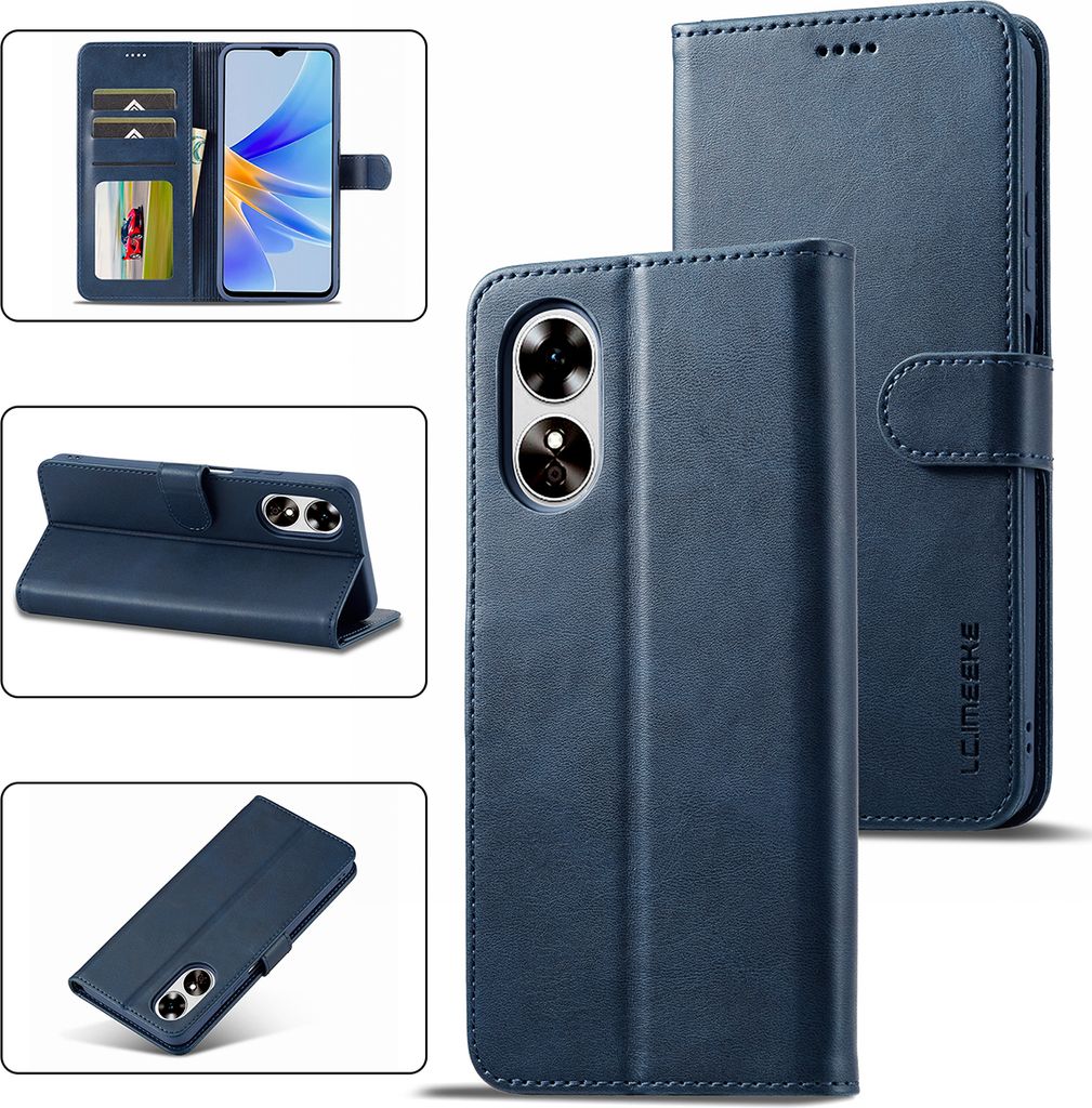 OPPO A17 Hülle, Klapphüllen Brieftasche Leder Magnetverschluss Ständer Schutzhülle für OPPO A17 Blau