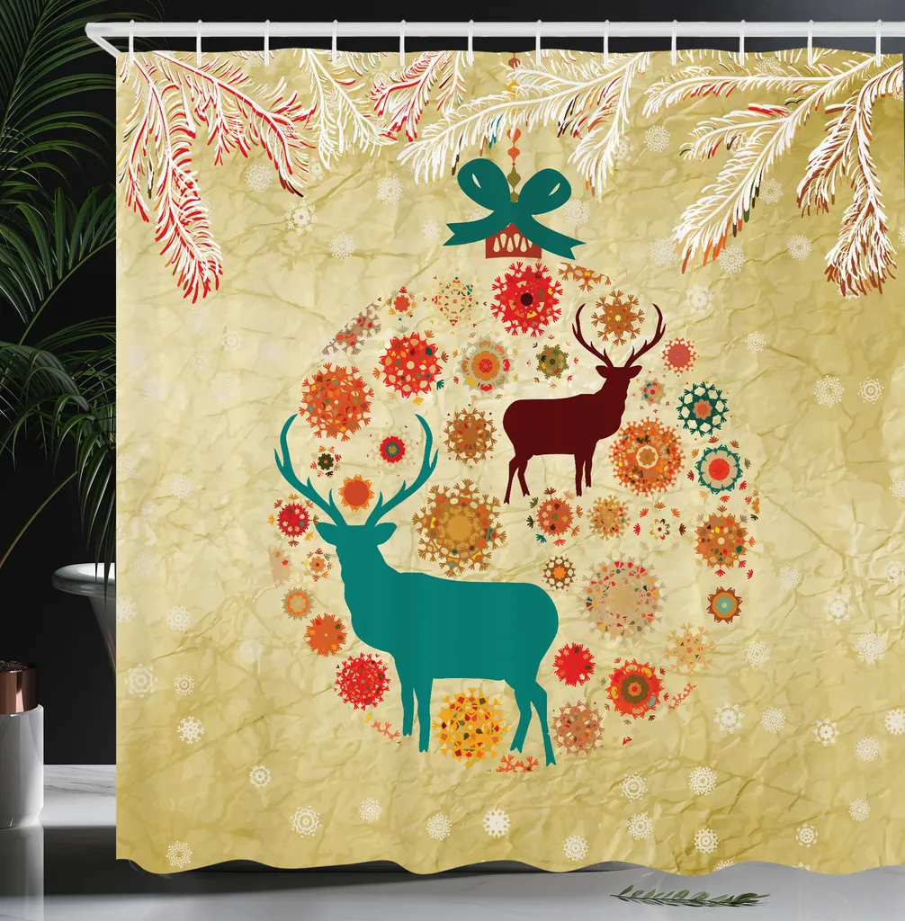 Rideau de douche pour décoration de Noël ensemble complet beige 240cm