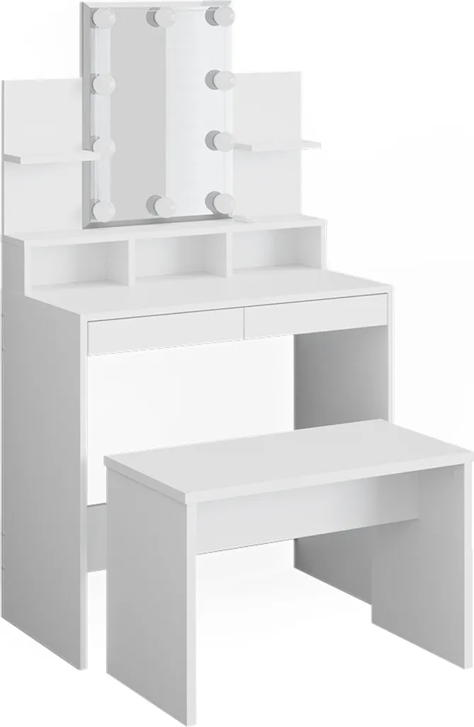 Coiffeuse avec Éclairage LED Intégré et Banc Confort Vicco Ania 80 cm