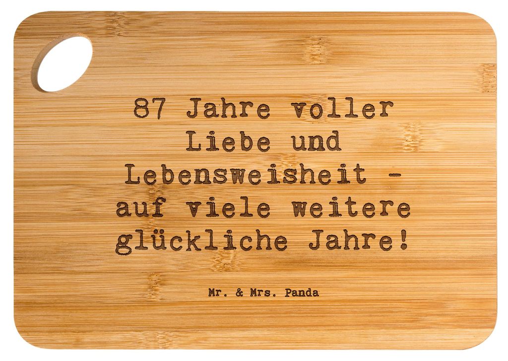 Mr. & Mrs. Panda Holzbrett Spruch 87. Geburtstag Liebe - Transparent - Geschenk, Lebensweisheit, glückliche Jahre, Schneidebrett, besondere Geburt...
