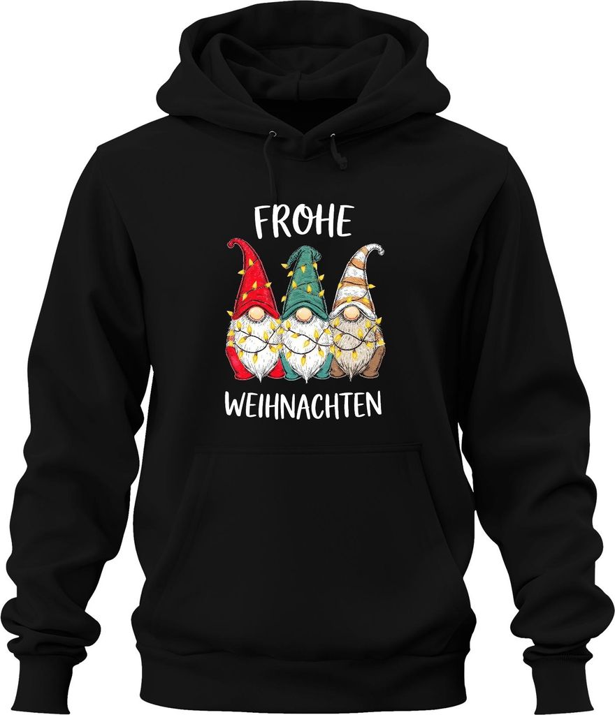 Frohe Weihnachten Weihnachtswichtel Lichterkette Niedlich Gnom Uni Hoodie Kapuzenpullover, Schwarz, XXL