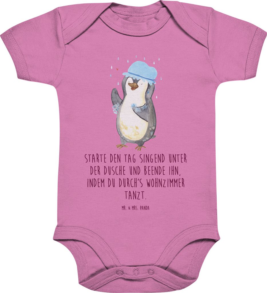 Mr. & Mrs. Panda Babystrampler Pinguin Duschen 12. - 18. Monat - Bubble Gum Pink - Geschenk, Motivation, Dusche, babykleidung body, Lebensmotto, ba...