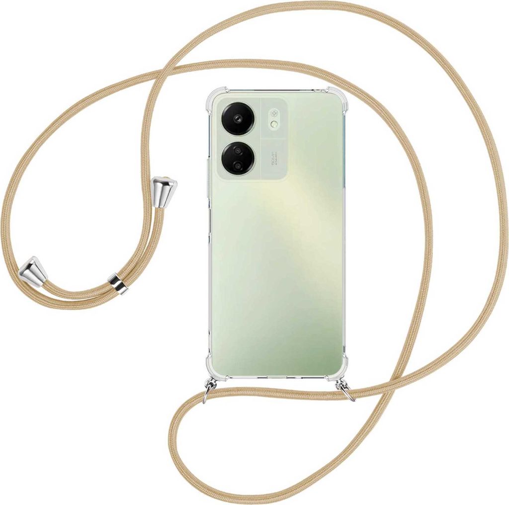 Handykette Backcover-Schutzhülle mit Band (Metall silberfarben) für Xiaomi Redmi 13C (6.71'') - caramel