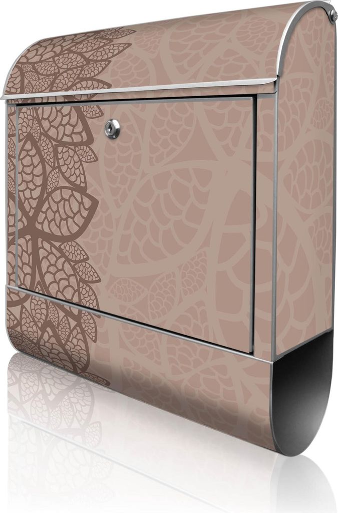 banjado Design Briefkasten Stahl silber mit Zeitungsfach pulverbeschichtet "Muster Blätter" 38x46x12,5cm & 2 Schlüssel - Postkasten A4 Einwurf in...