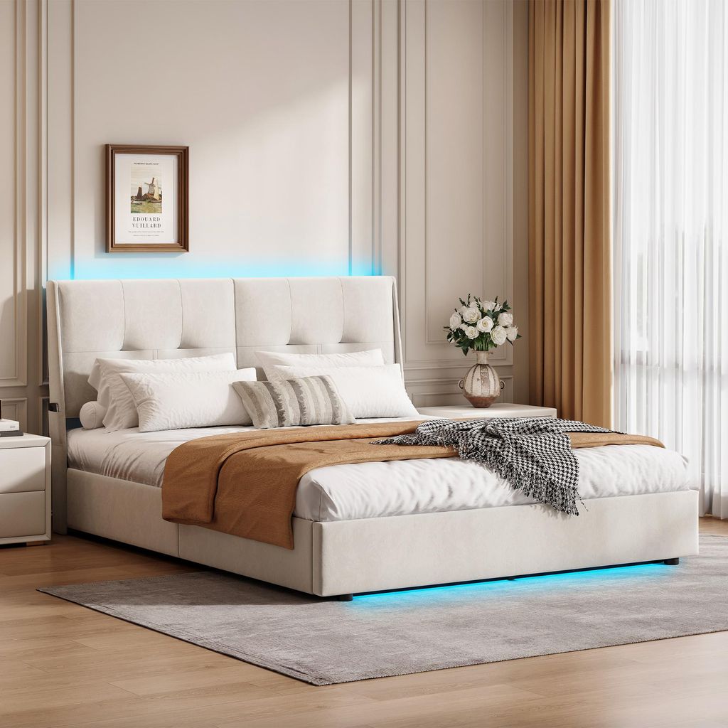Letto imbottito 160x200 con illuminazione a LED, struttura Immagine del prodotto 