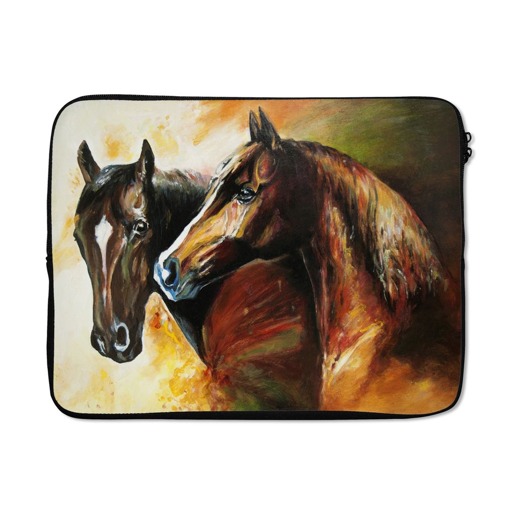 MuchoWow Laptop Hülle 17 Zoll Laptoptasche Malerei - Pferde - Tiere - Ölgemälde - Zipper - Schutzabdeckung