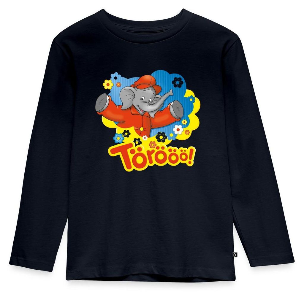 Spreadshirt Benjamin Blümchen Trötet Töröö Und Winkt Kinder Premium Langarmshirt, 110/116 (4 Jahre), Navy