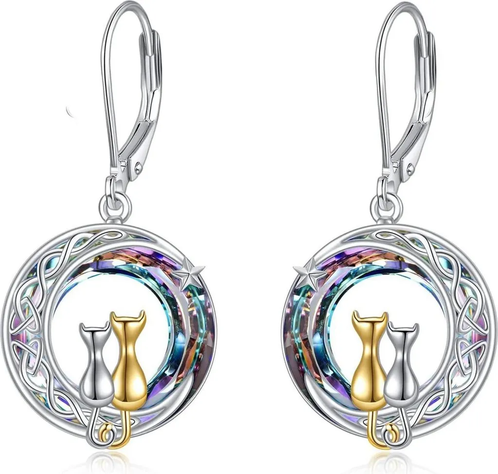 VONALA Orecchini Gatto Luna Argento 925 - Gioielli Celtici Donna e Ragazza