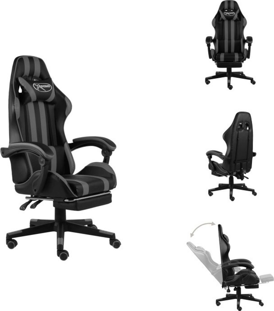 vidaXL Gaming-Stuhl mit Fußstütze Schwarz und Grau Kunstleder - Bürostühle