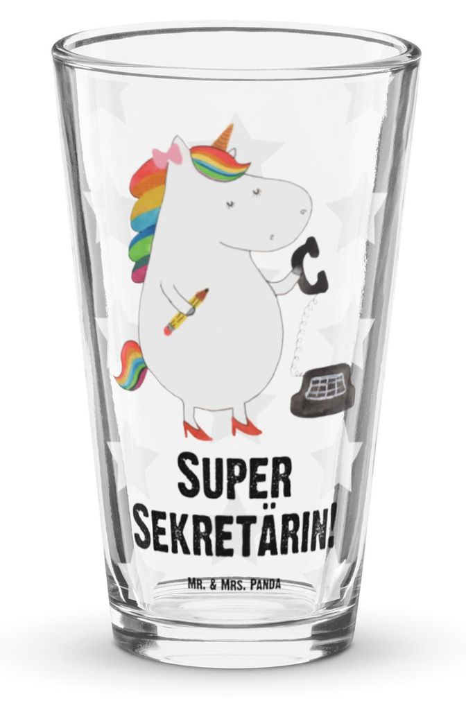 Mr. & Mrs. Panda Longdrinkglas Einhorn Sekretärin - Transparent - Geschenk, Bierglas, Trinkglas, Wasserglas, Rechtsanwältin, Tumbler, Steuerbüro...