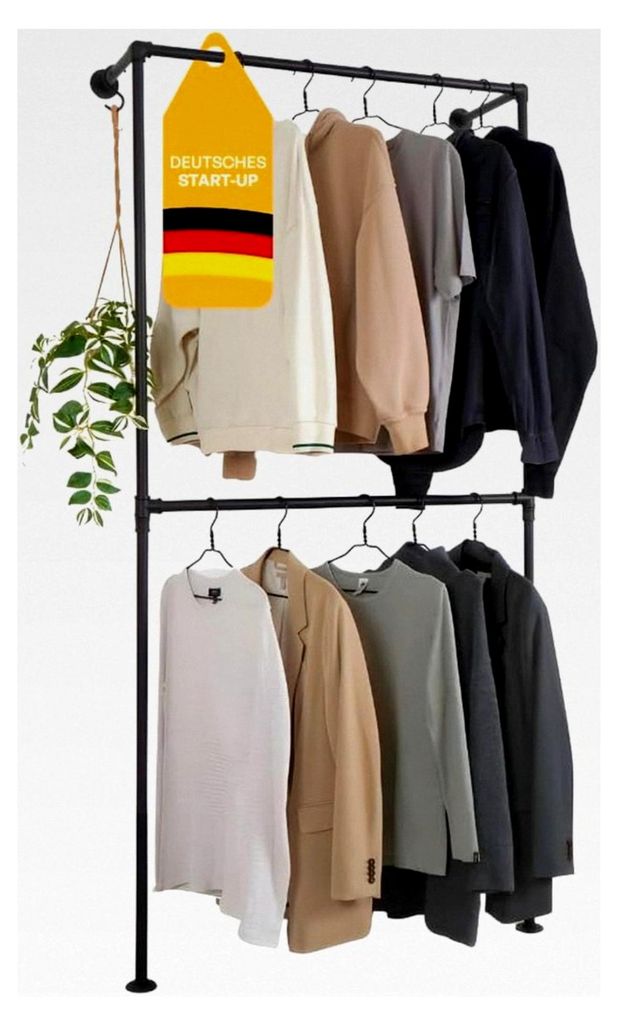 Wandmontierte Kleiderstange - Ideal als Garderobe im Flur und Eingangsbereich, im Ankleidezimmer oder als begehbarer Kleiderschrank - schwarze Gard...