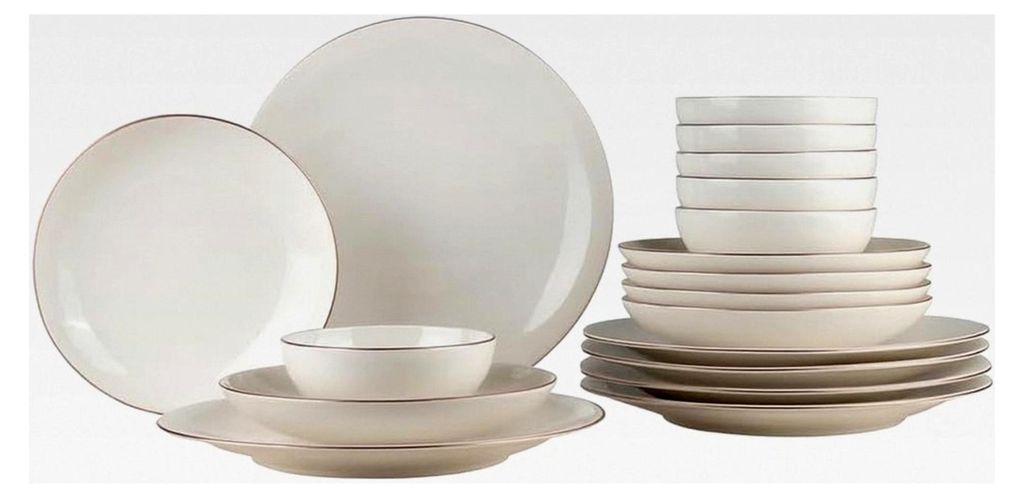 Bone Zeugma 18-teiliges Tafelservice für 6 Personen – Edles Bone Porzellan, Matt Bronze File Design, Elegantes Geschirrset mit Servier-, Suppen-...