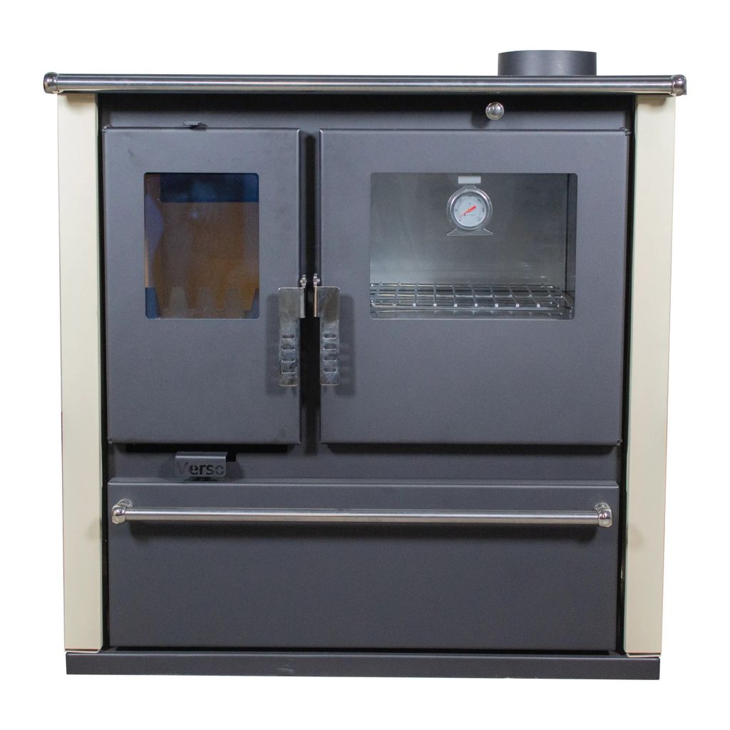 – Verso CS Plus Inox Ivory 7,7 kW mit Ofen, Kochfeld & Holzfach