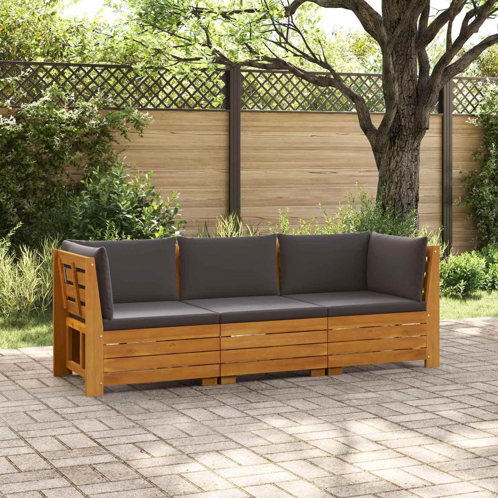 Möbel Outdoor-Sofagarnitur mit Kissen 3 Stück Braun Massivholz AkazieGartenstühle - Gartenstühle c4566