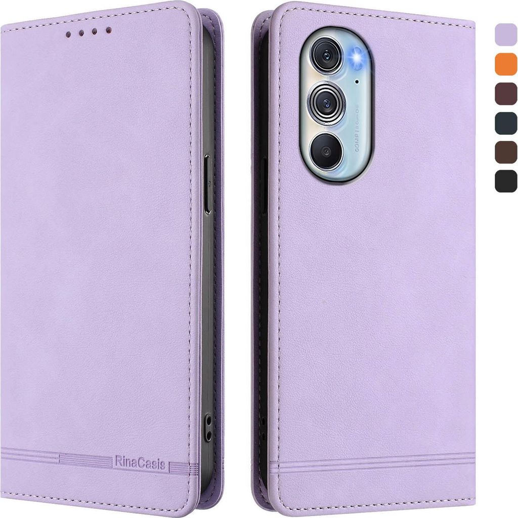 Hülle für Motorola Edge 30 Pro, Retro Kunstleder Ständer Klapphülle mit Kartenfächer und Magnetische Violett