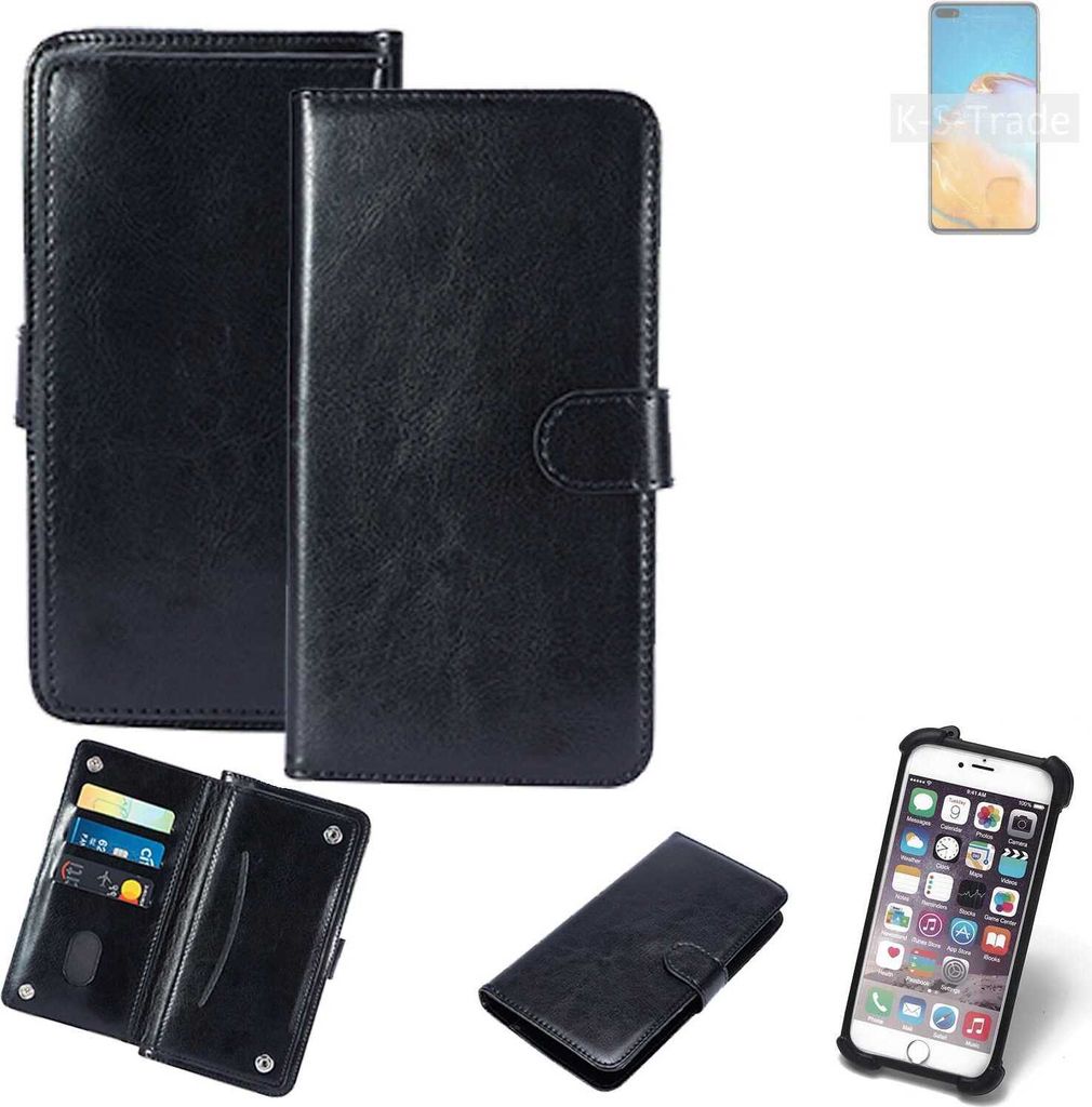 K-S-Trade 360° Hülle kompatibel mit Huawei P40 schwarz Kunstleder Case BookCase WalletCase Kunstlederederhülle Handyhülle, Rundumschutz Bumper