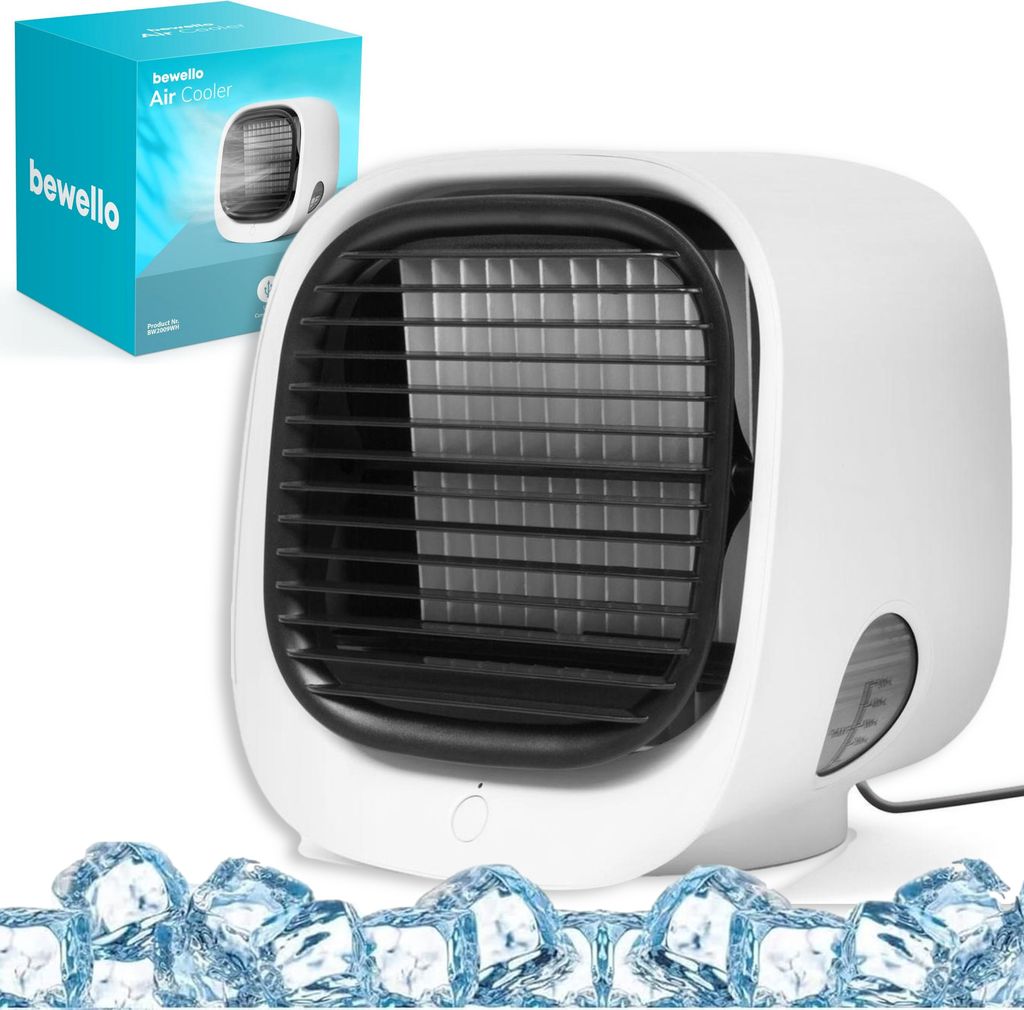 Bewello - USB-Ventilator Luftkühler - Kleiner Tischventilator Airco - Mobiler Ventilator - mit LED licht - Flüsterleise Tisch Lüfte