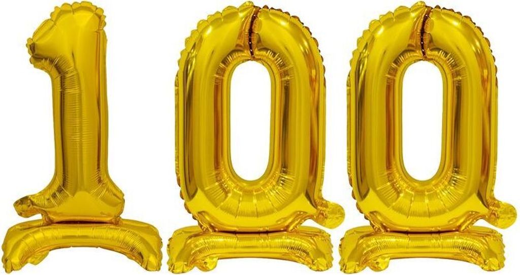 Stehender Folienballon Zahl 100 gold 38 cm 100. Geburtstag