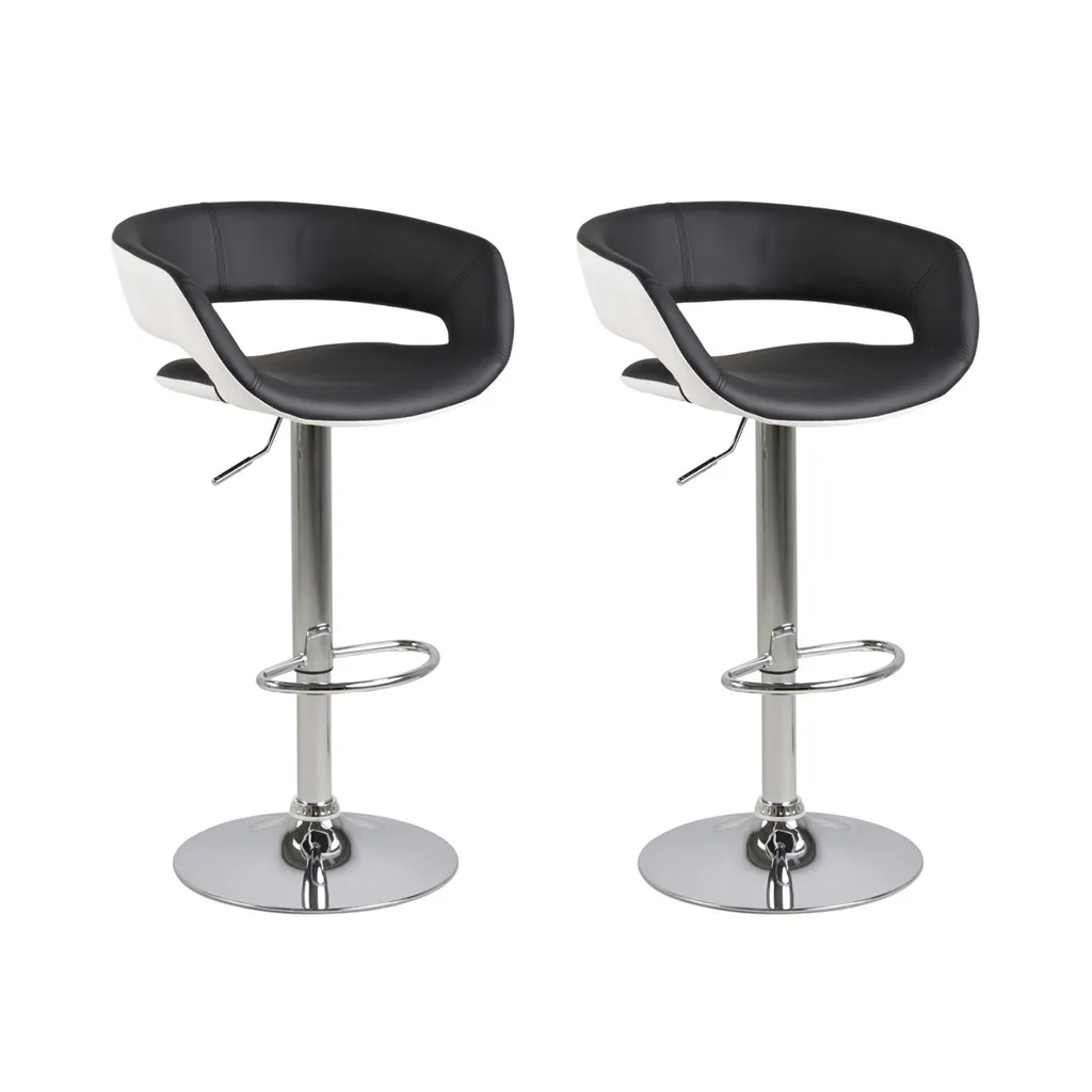 Tabouret de Bar pour Cuisine Ouverte Hauteur Réglable Noir Blanc