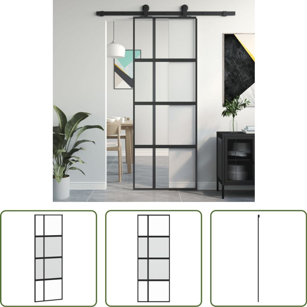 The Living Store Schiebetür Schwarz 76x205 cm Hartglas und Aluminium