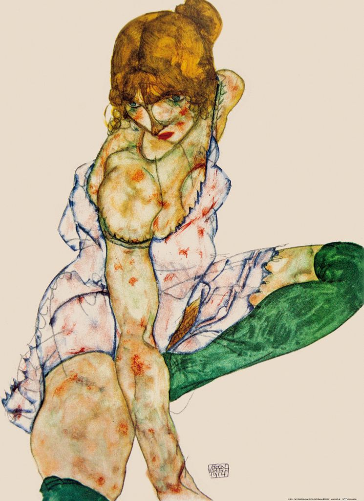 Egon Schiele Kunstdruck Bild - Blondes Mädchen mit Grünen Strümpfen 1914 (80 x 60 cm)