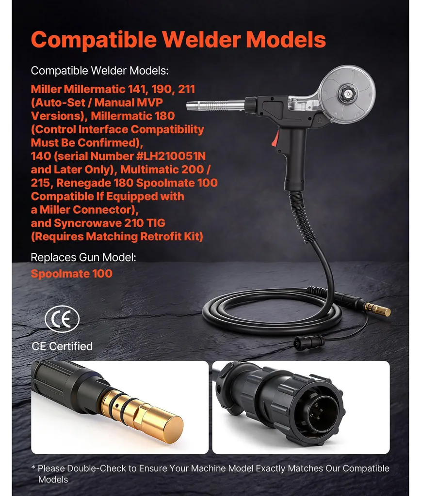 Pistolet de soudage MIG 135A - 3m compatible Miller Spoolmate 100