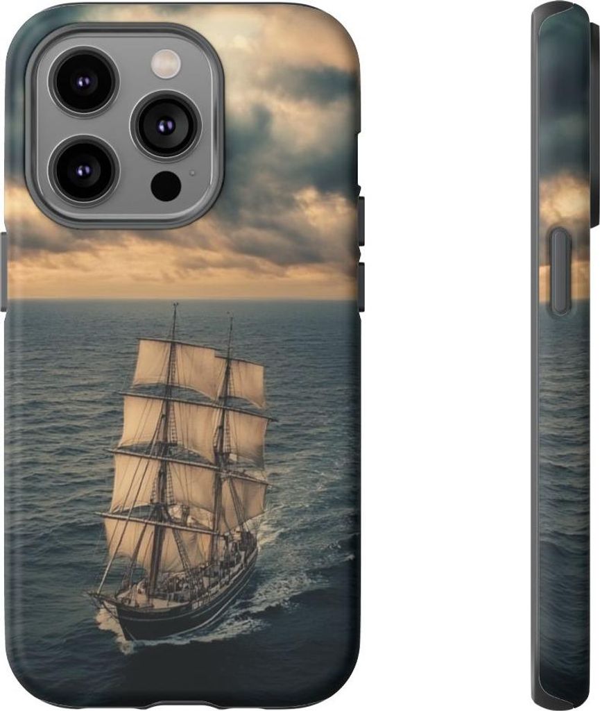Segelschiff auf dem Ozean unter dramatischem Himmel – Hülle Kompatibel mit iPhone 14 Pro