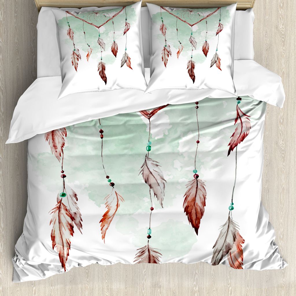 ABAKUHAUS Traumfänger Bettbezugs Set Für Doppelbetten, Dreamcatcher Feder Netz, Milbensicher Allergiker geeignet mit Kissenbezügen, Mehrfarbig