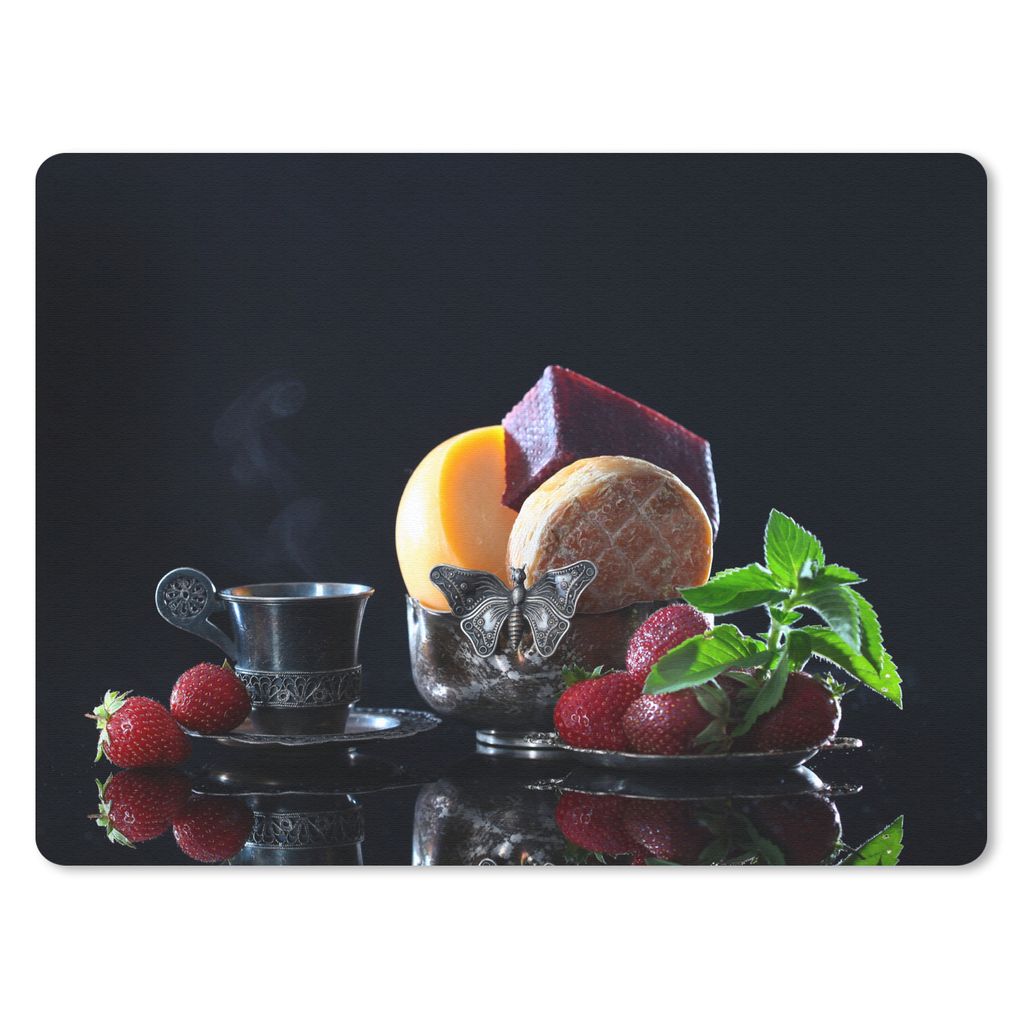 MuchoWow Mauspad Mousepad Rustikal - Obst - Käse - Tisch - Stilleben 40x30 cm - Mousepads - Maus Mat - Pad - Mausunterlage - Anti Rutsch