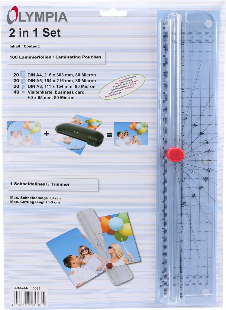 Olympia 3083, 30 cm, 3 Blätter, A6, A5, A4, 80 g/m², Transparent, 272 mm