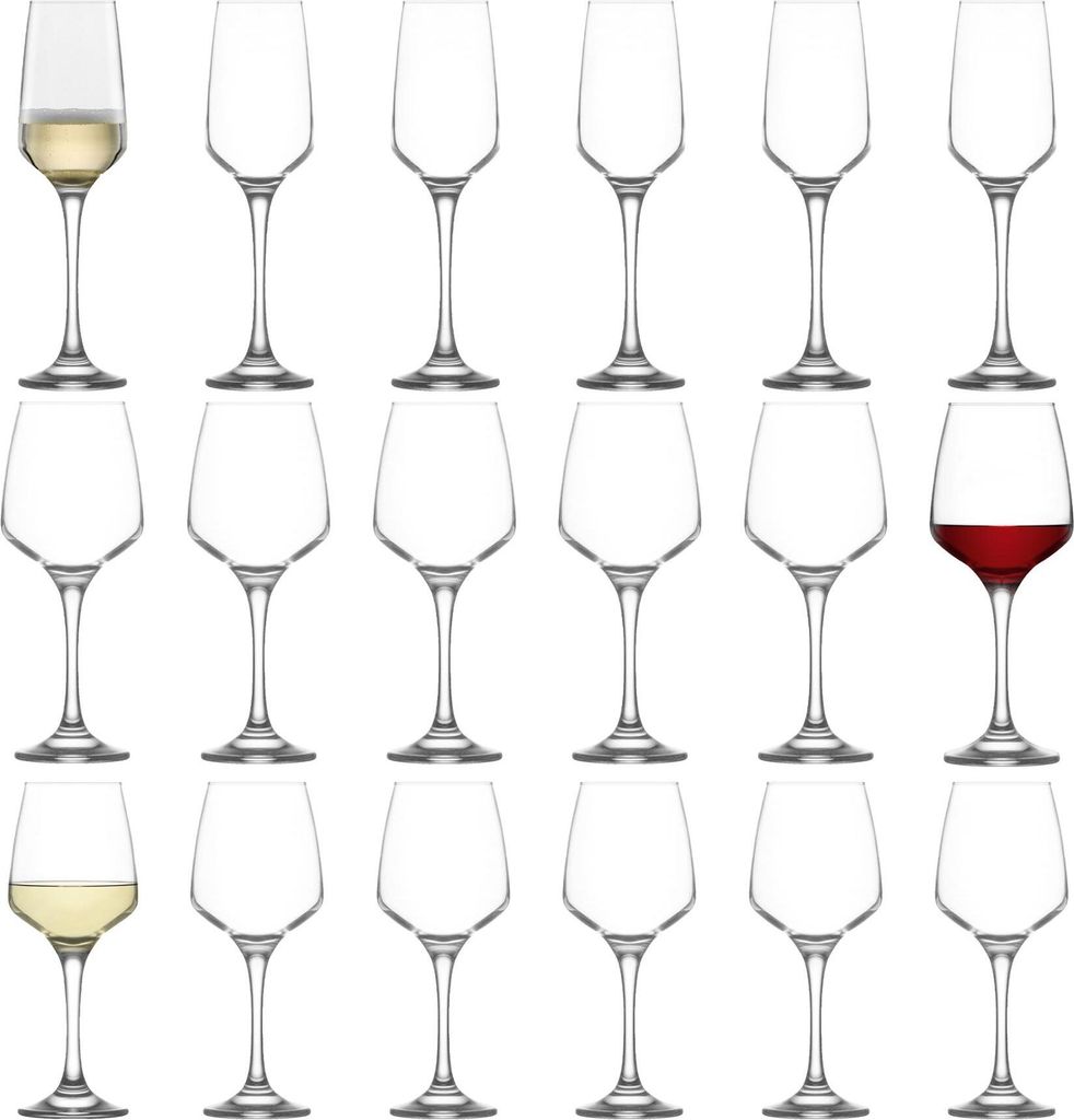 Lal 18pc Stielglas-Set - Groß Glas Rot Weiß Rose Langer Stiel Cocktailparty Trinkbecher Geschenkset - by LAV