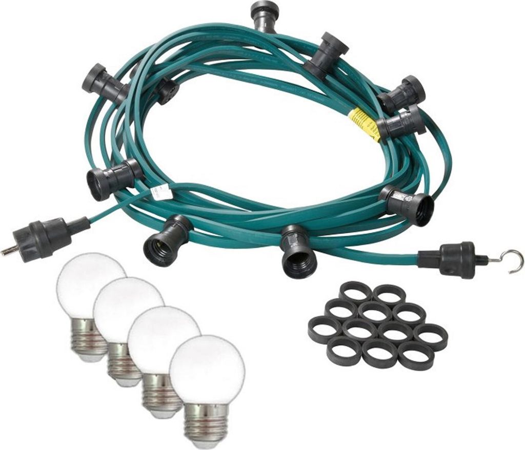 Illu-/Partylichterkette 10m - Außenlichterkette grün - Germany- 20 kaltweiße LED Kugellampen