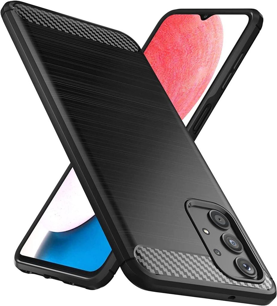 Conie Silikon Schutzhülle für Samsung Galaxy A13 4G Tasche Case Cover Bumper TPU Carbon Look Hülle in Schwarz