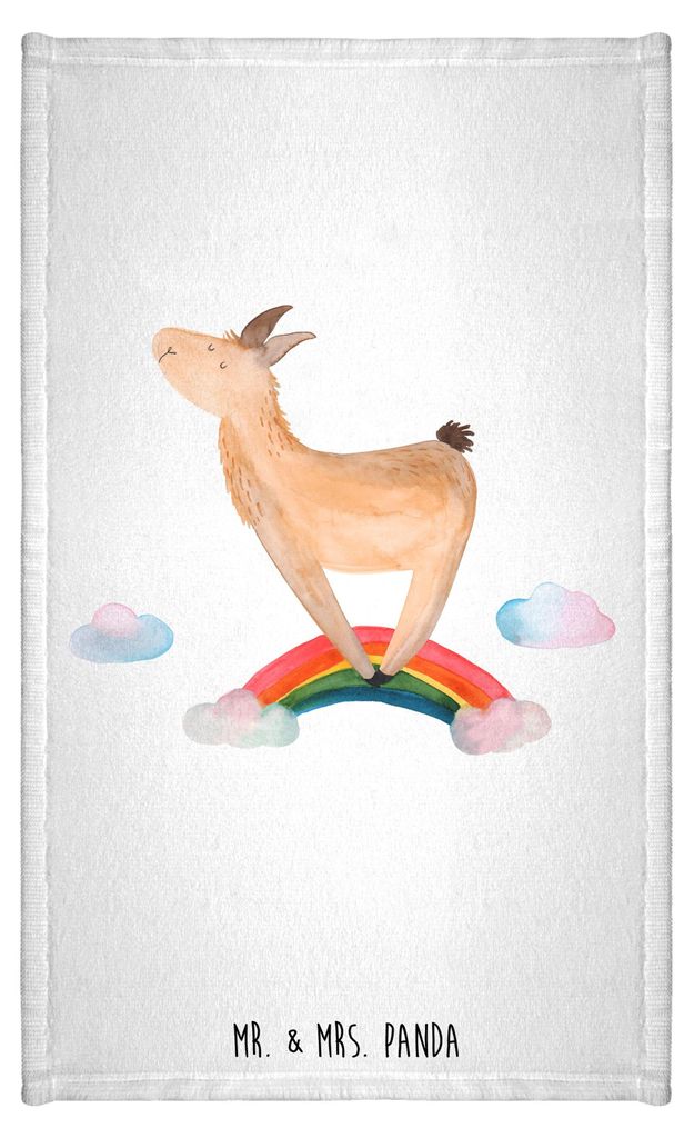 Mr. & Mrs. Panda Frotteehandtuch Lama Regenbogen - Weiß - Geschenk, Baumwollhandtuch, Handtuch, Klein, Gästetuch, Lamas, Selbstständig, Freiheit...