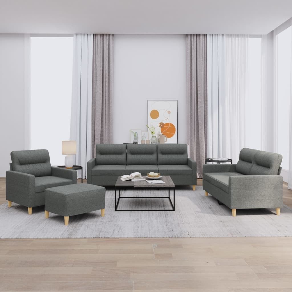 "2026 Promotion" 4-tlg. Sofagarnitur mit kissen - Wohnlandschaft - Dunkelgrau Stoff - Klassische Sofas CC10869