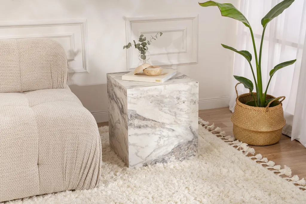 Table d'appoint pour salon et chambre - Design marbre Freesia 45x45x50 cm
