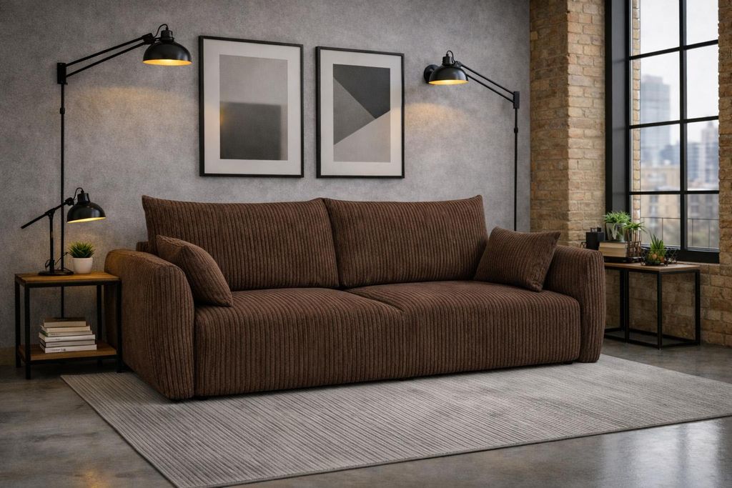 Kaiser Möbel Sofa mit Schlaffunktion und Bettkasten, Cordstoff Poso, Braun, Zephira