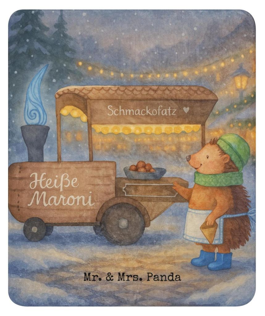 Mr. & Mrs. Panda Heimdecke Igel Maronen Design 130 x 155 cm - Weiß - Geschenk, Kuscheldecke, Duft, Wohndecke, Weihnachten, Decke, Plaid, Weihnacht...